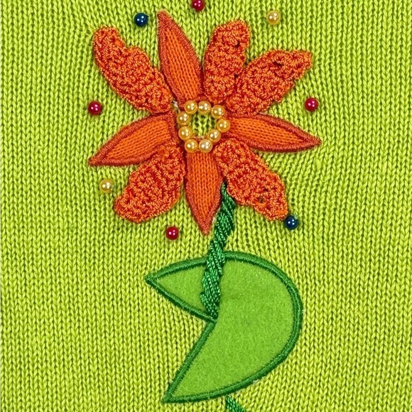 BEREK… FROGS 🐸 Hand designed, embroidery, sequined, lime, green sweater! - Picture 5 of 5